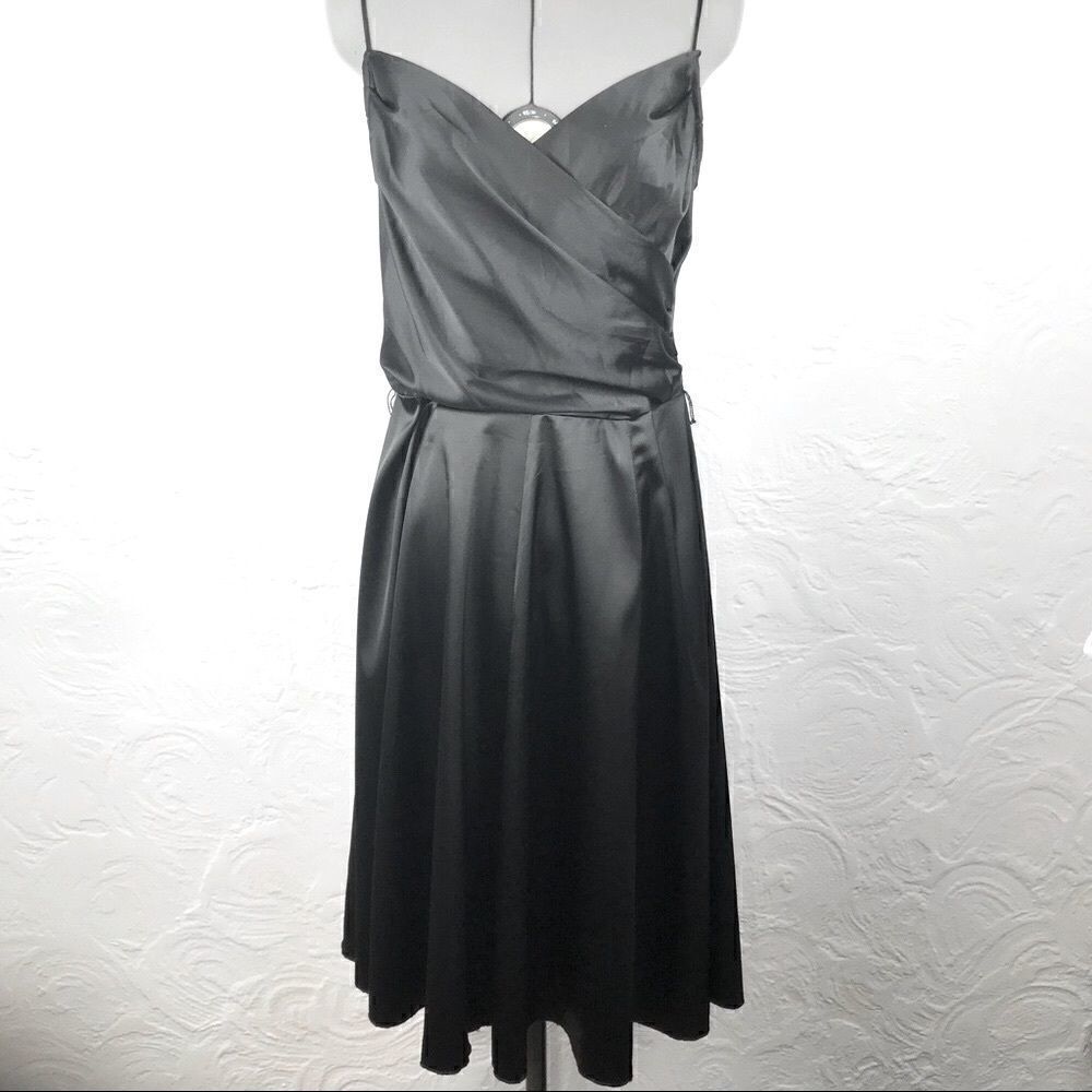 Natali black satin vintage vibe cross front dress